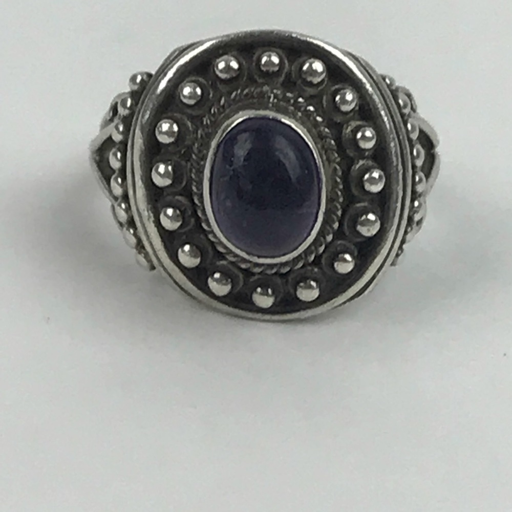 Vtg Sterling Silver Amethyst Cabochon Oval Ring